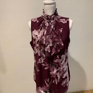 WHBM purple floral highneck chiffon sleeveless top